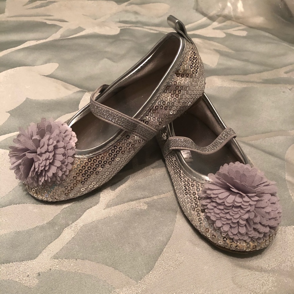 Silver grey sequins Pom Pom 9 toddler shoe